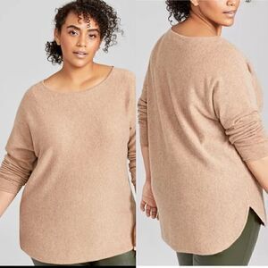 Charter Club- Women’s Beige Gold Cashmere Sparkle Shirttail Sweater, Size Large